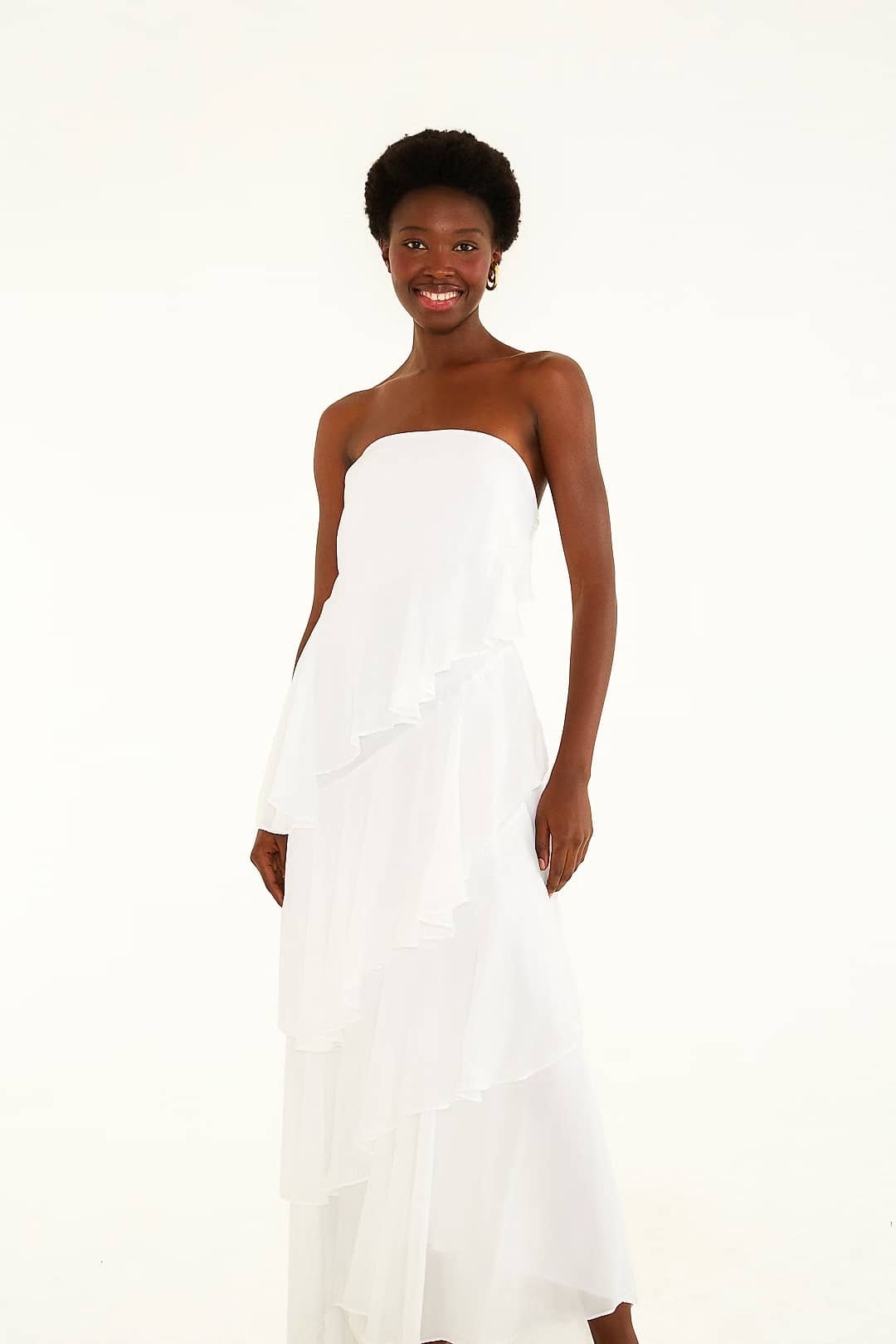 vestido sem alça babados irregular — foto 2